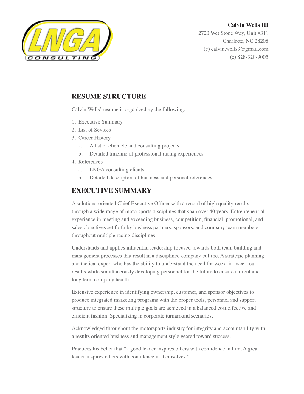 Resume Structure Executive Summary