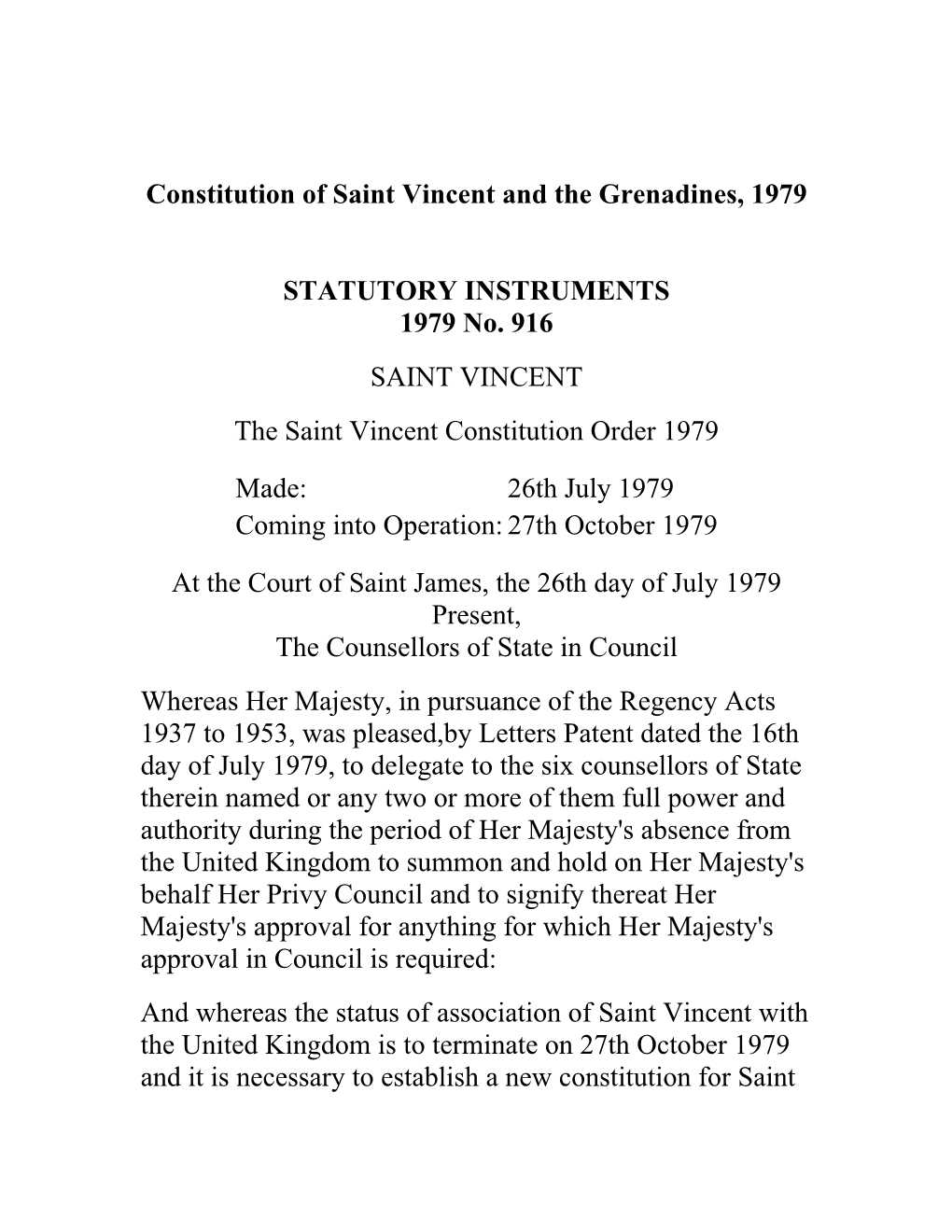 Constitution of Saint Vincent and the Grenadines, 1979