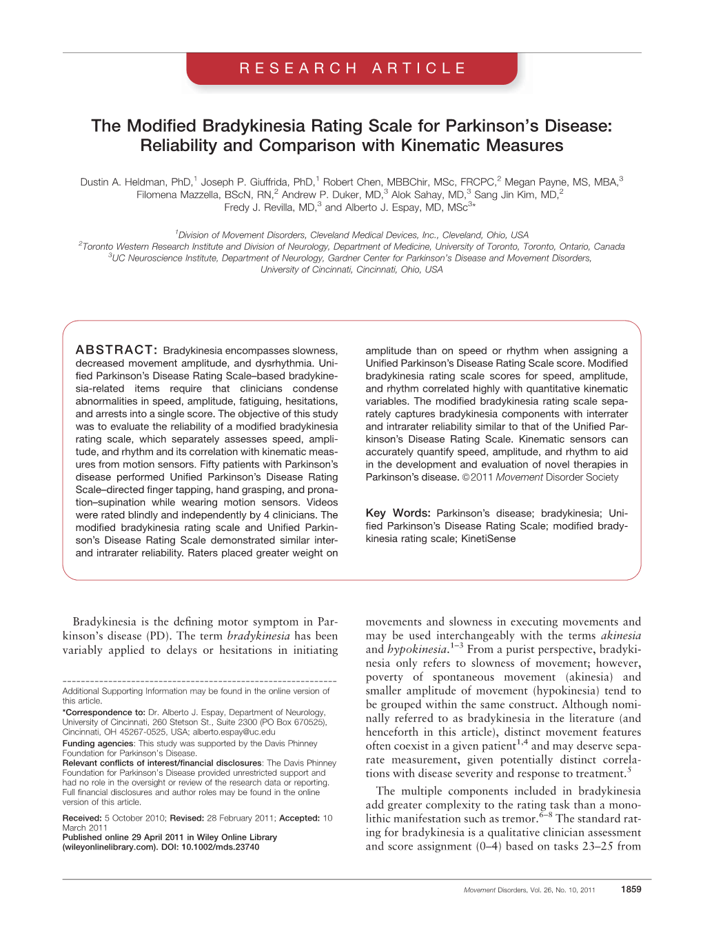 The Modified Bradykinesia Rating Scale for Parkinson's Disease