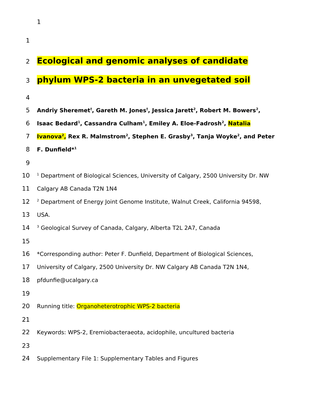 Ecological and Genomic Analyses of Candidate Phylum WPS-2 Bacteria