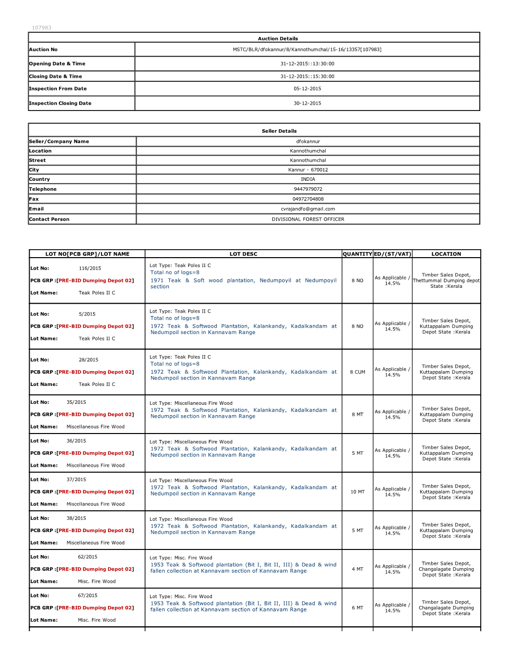 Auction Details Seller Details