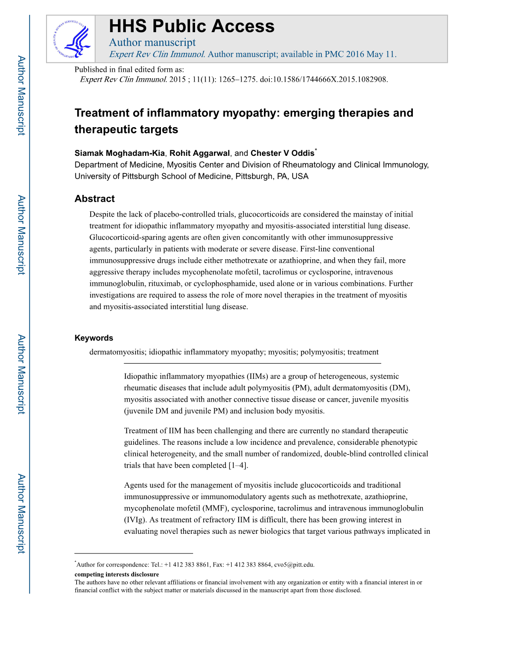 Treatment of Inflammatory Myopathy: Emerging Therapies and Therapeutic Targets