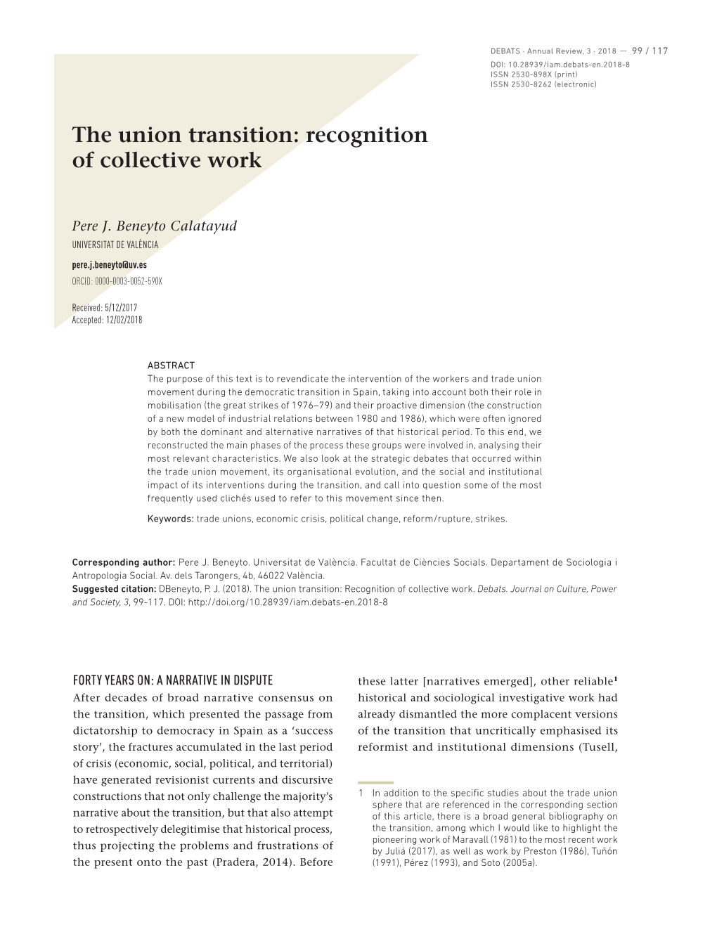 The Union Transition: Recognition of Collective Work