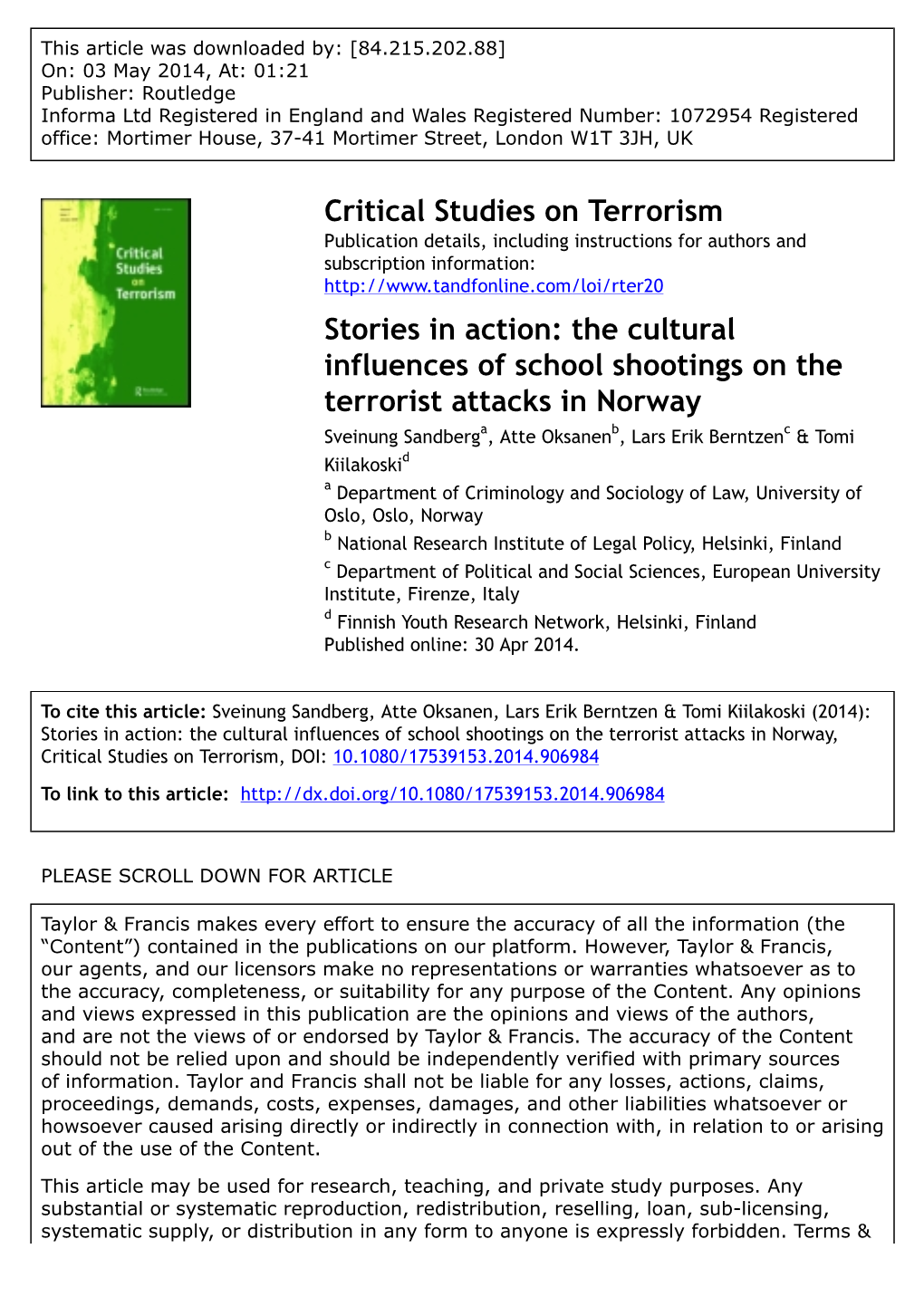 Stories in Action: the Cultural Influences of School Shootings On