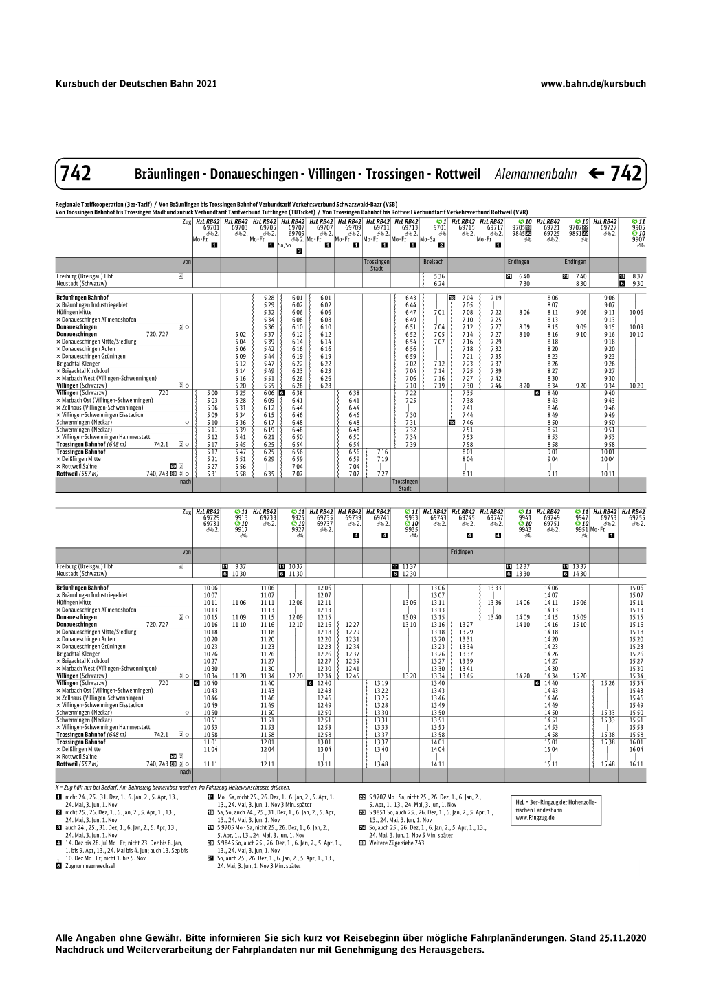 Bräunlingen - Donaueschingen - Villingen - Trossingen - Rottweil Alemannenbahn � 742