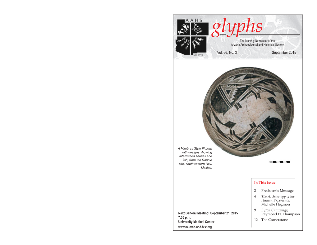 Glyphs the Monthly Newsletter of the Arizona Archaeological and Historical Society