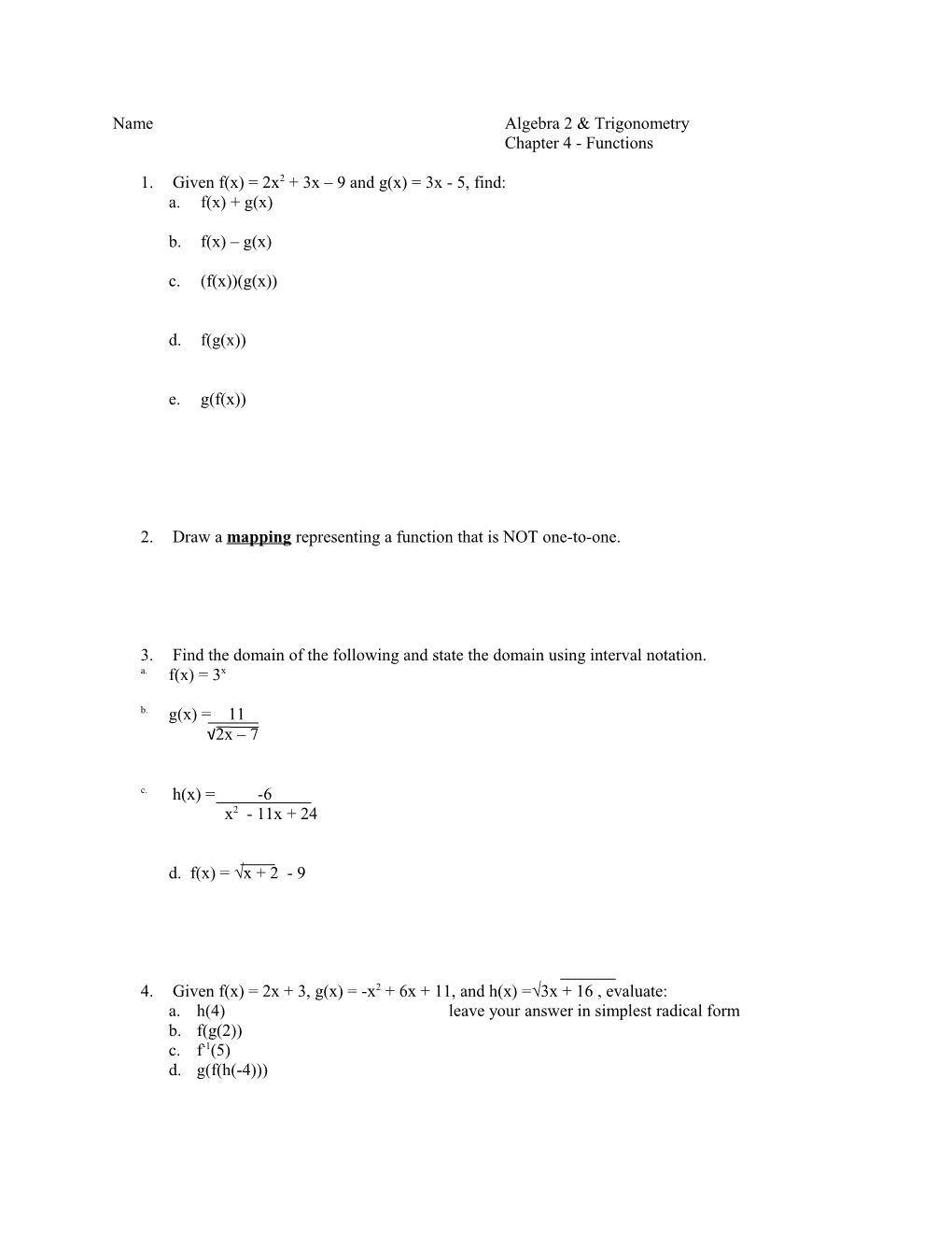 Name Algebra 2 & Trigonometry