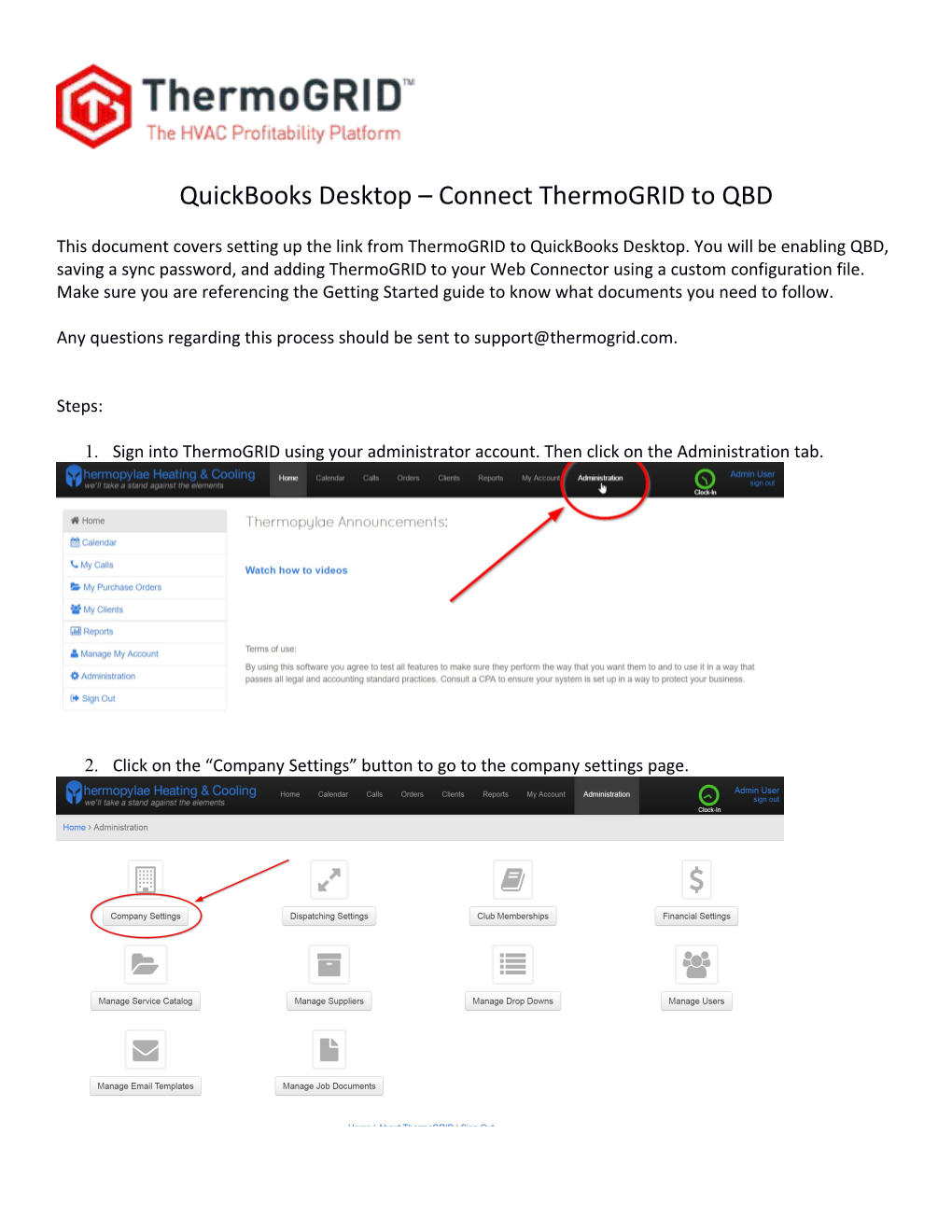 Quickbooks Desktop Connect Thermogrid to QBD