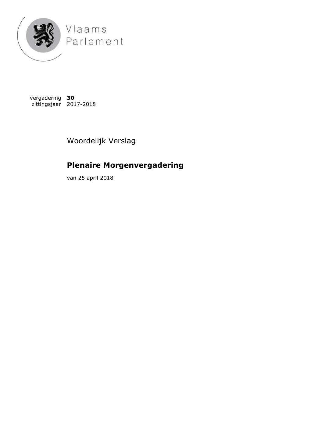 Woordelijk Verslag Plenaire Morgenvergadering