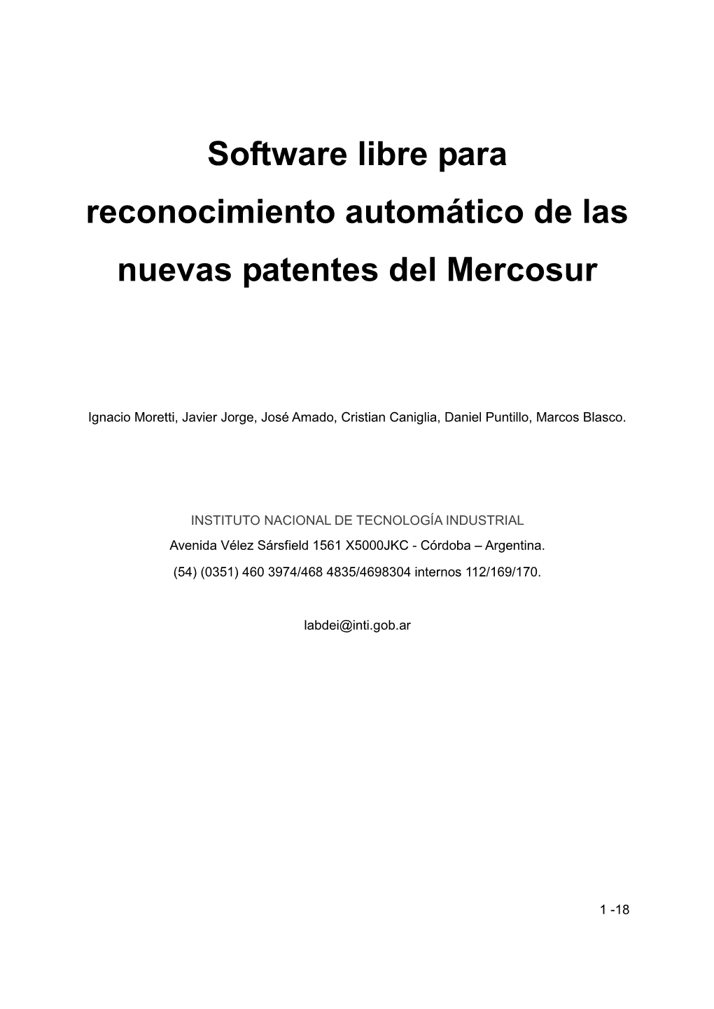 Software Libre Para Reconocimiento Automático De Las Nuevas Patentes Del Mercosur