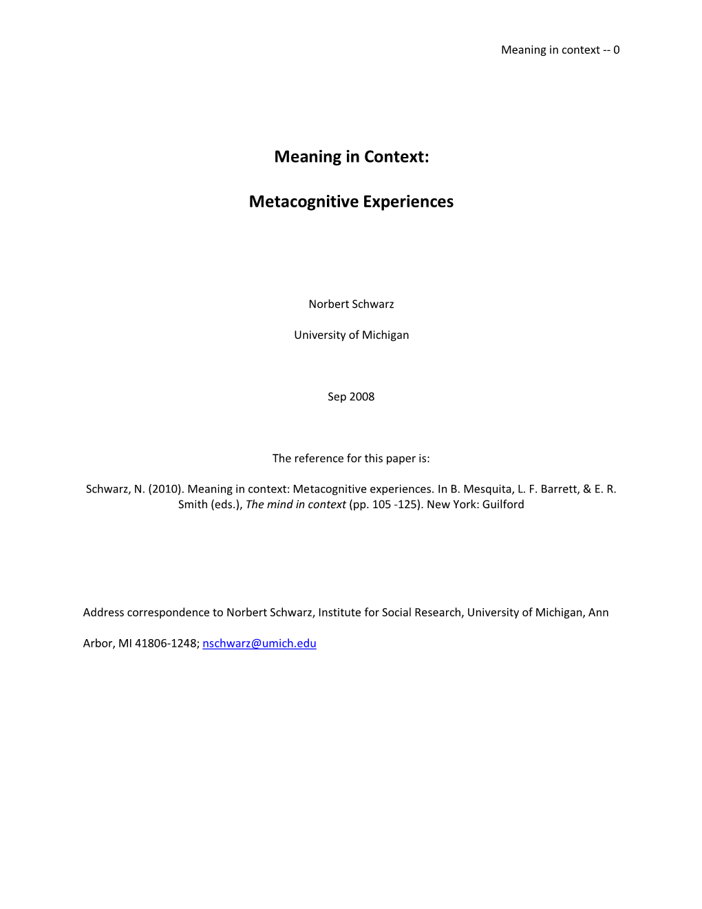 Meaning in Context: Metacognitive Experiences