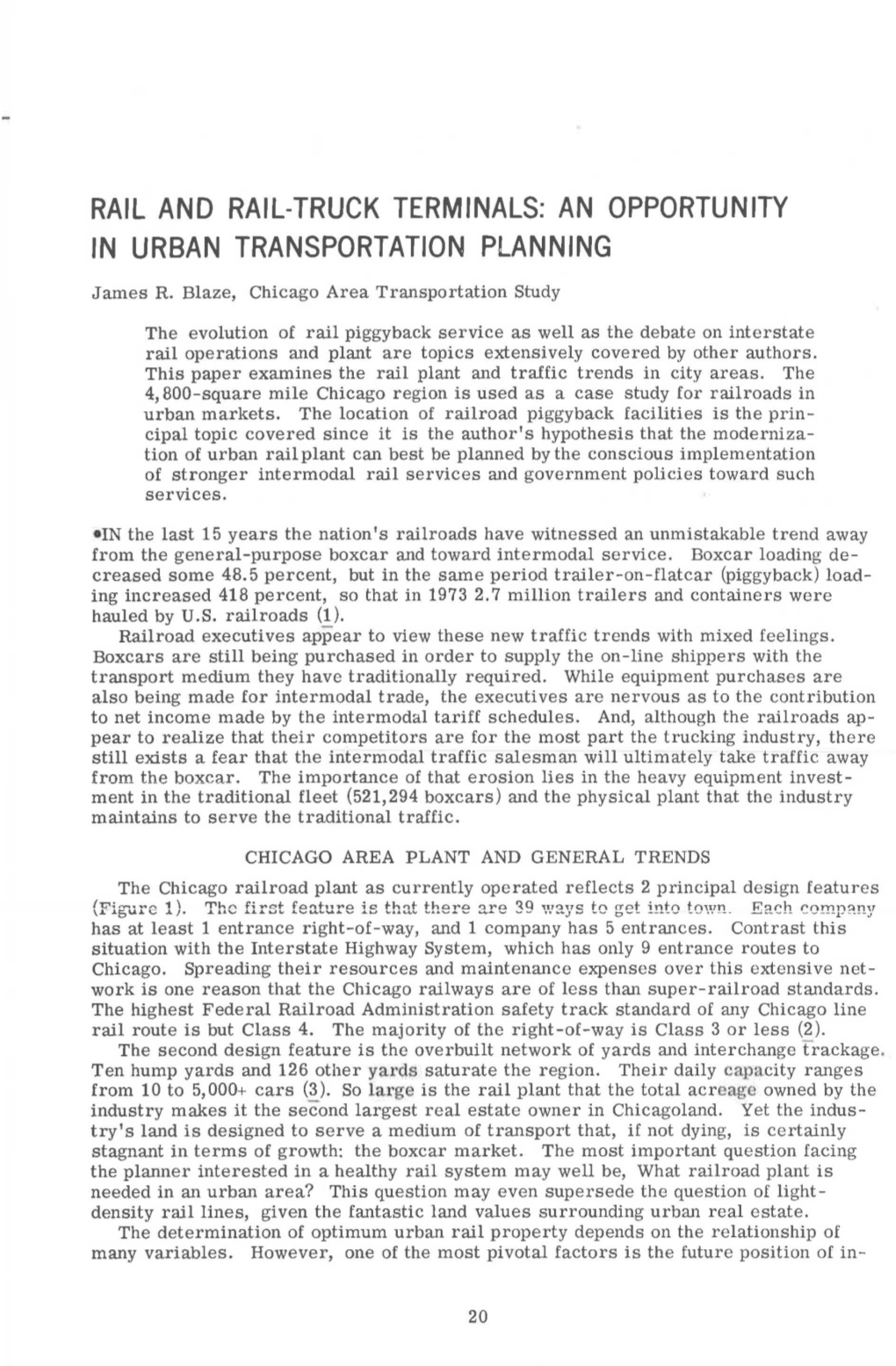 Rail and Rail-Truck Terminals: an Opportunity in Urban Transportation Planning