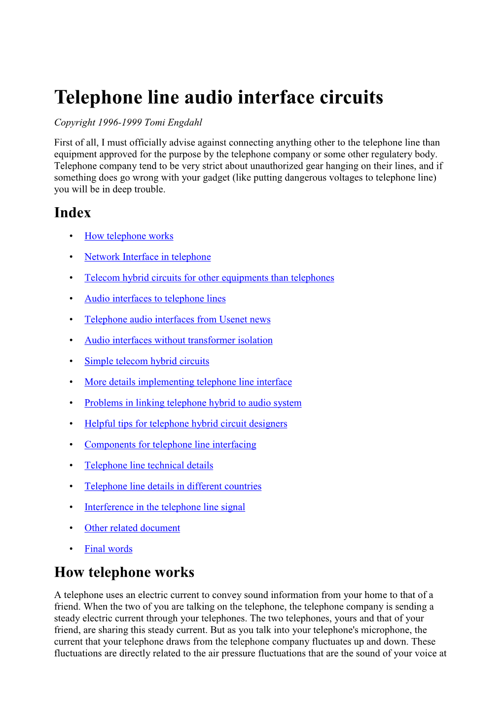 Telephone Line Audio Interface Circuits