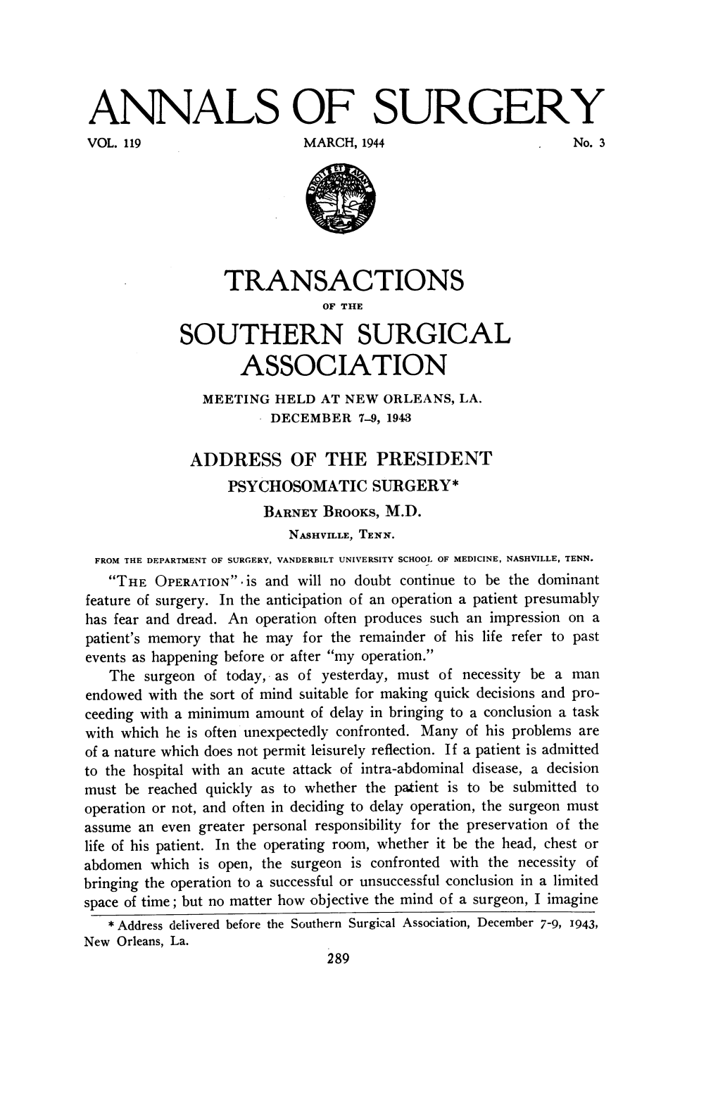 Aninals of Surgery Vol