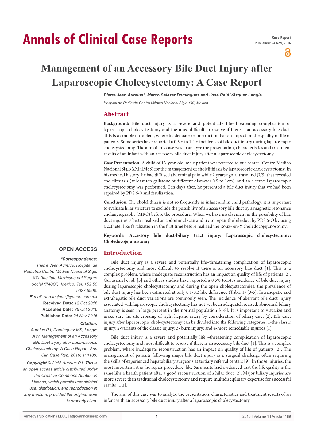 Management of an Accessory Bile Duct Injury After Laparoscopic Cholecystectomy: a Case Report