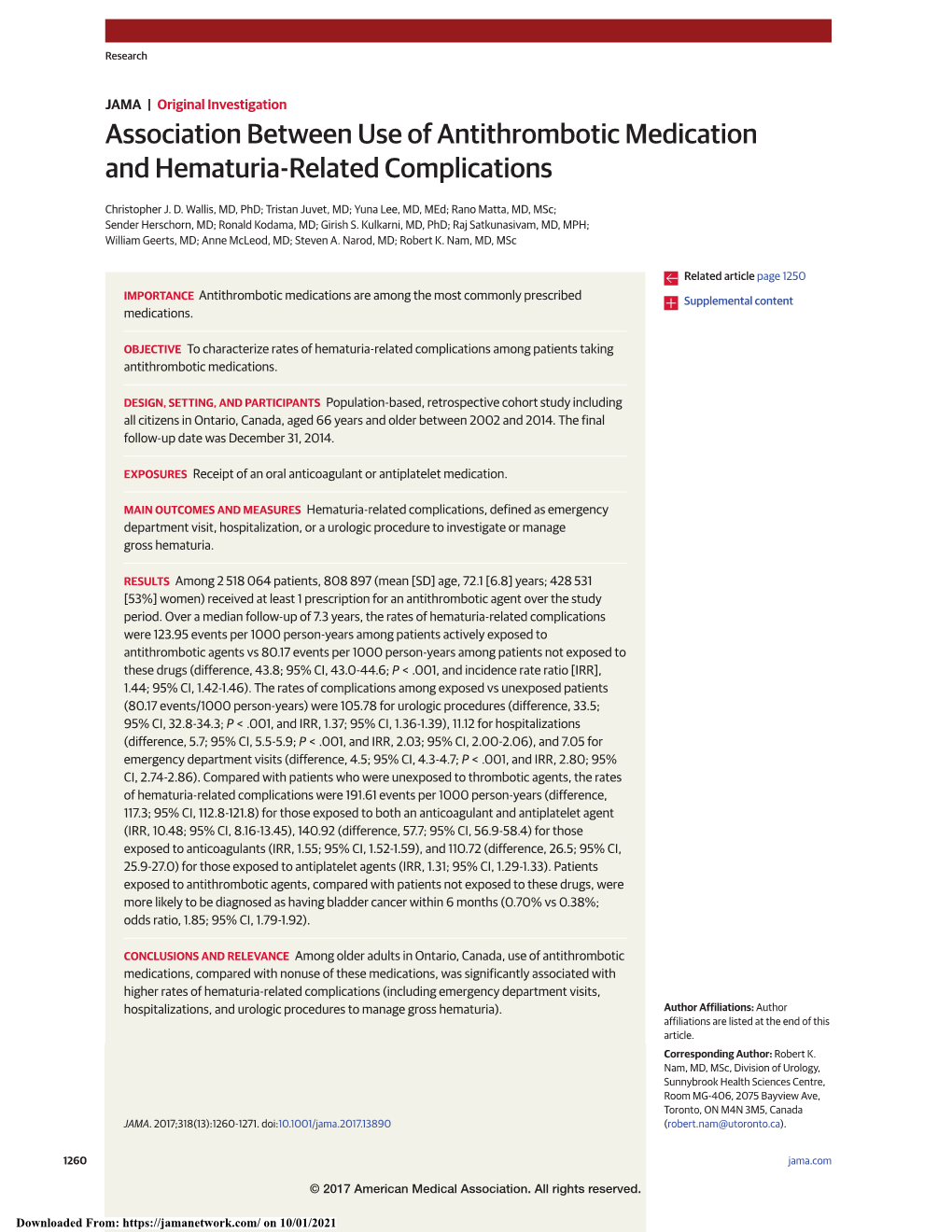 Association Between Use of Antithrombotic Medication and Hematuria-Related Complications