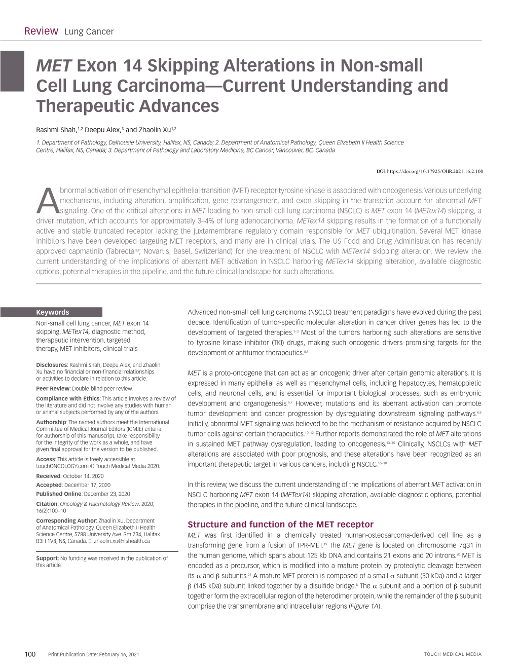 MET Exon 14 Skipping Alterations in Non-Small Cell Lung Carcinoma—Current Understanding and Therapeutic Advances