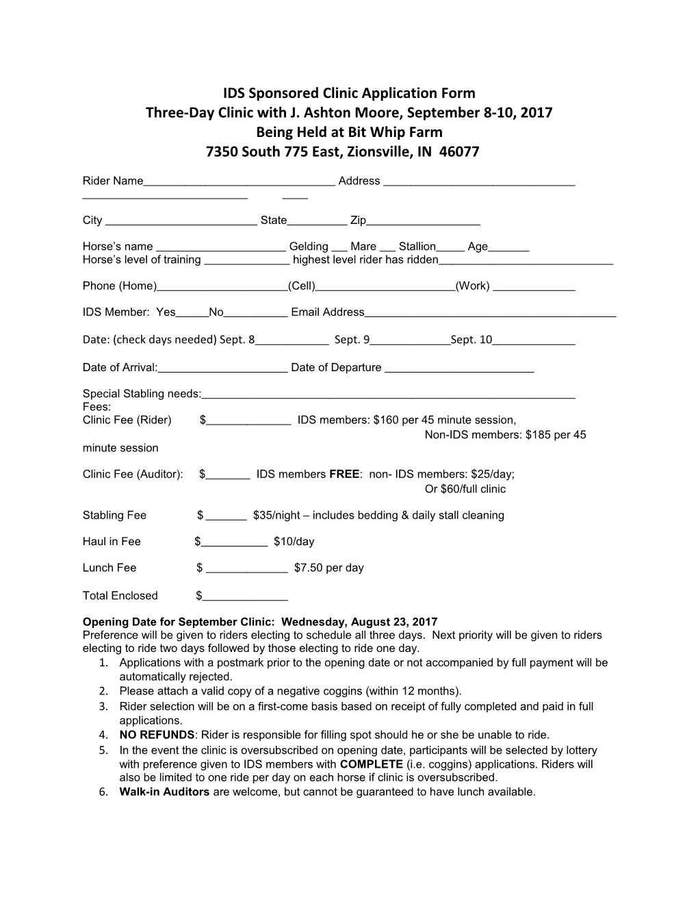 IDS Sponsored Clinic Application Form