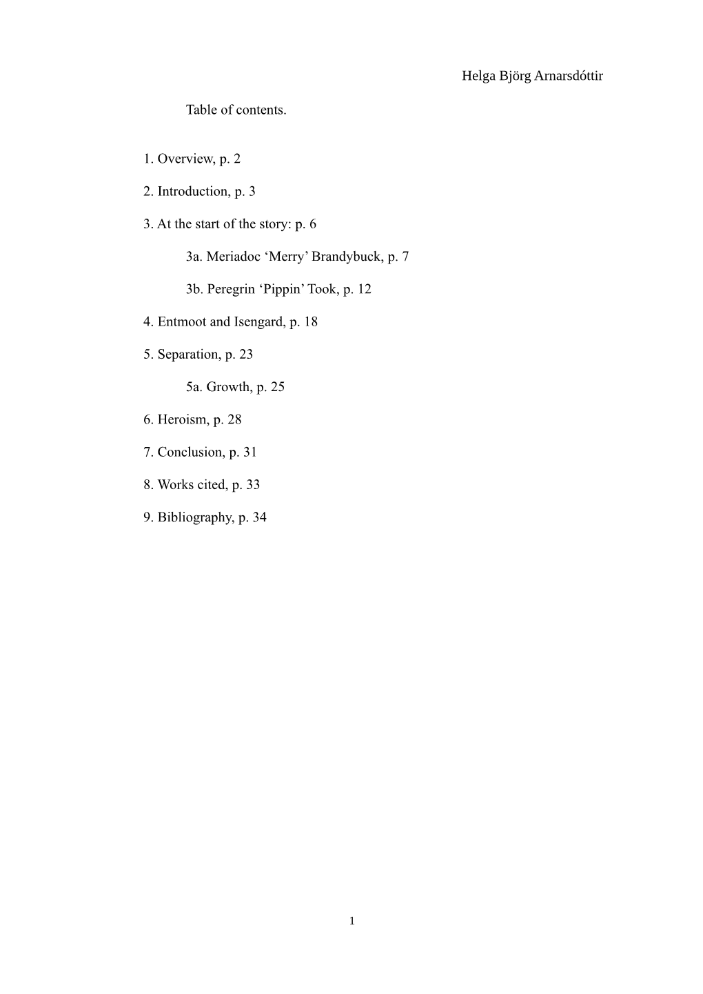 Helga Björg Arnarsdóttir Table of Contents. 1. Overview, P. 2 2. Introduction, P. 3 3. at the Start of the Story: P. 6 3A