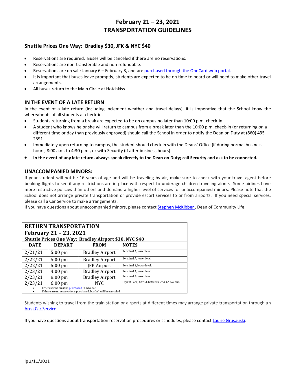 February 21 – 23, 2021 TRANSPORTATION GUIDELINES