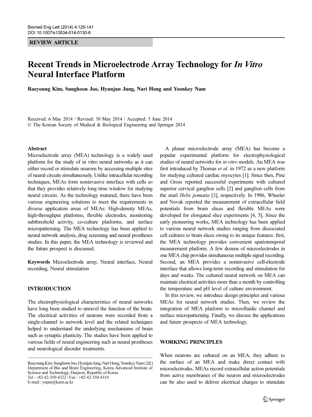 Recent Trends in Microelectrode Array Technology for in Vitro Neural Interface Platform