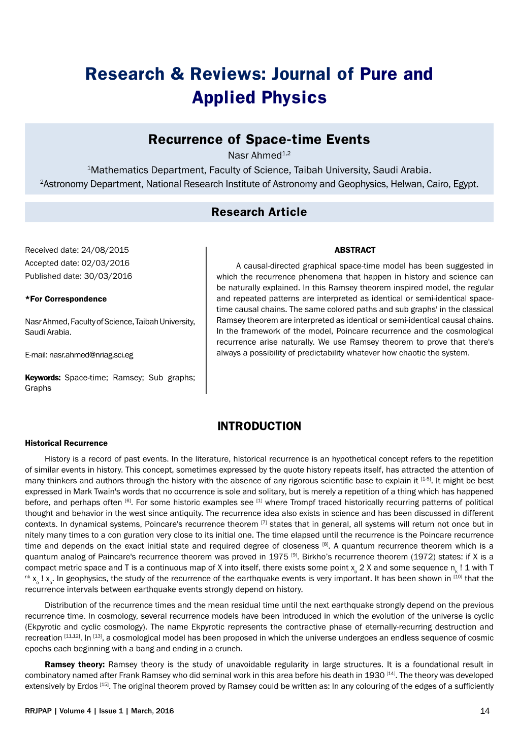 Views: Journal of Pure and Applied Physics