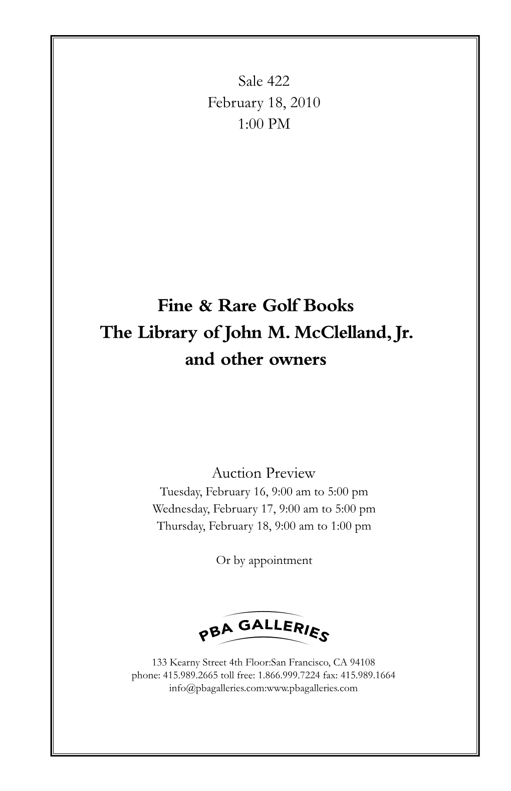 Fine & Rare Golf Books the Library of John M. Mcclelland, Jr. and Other