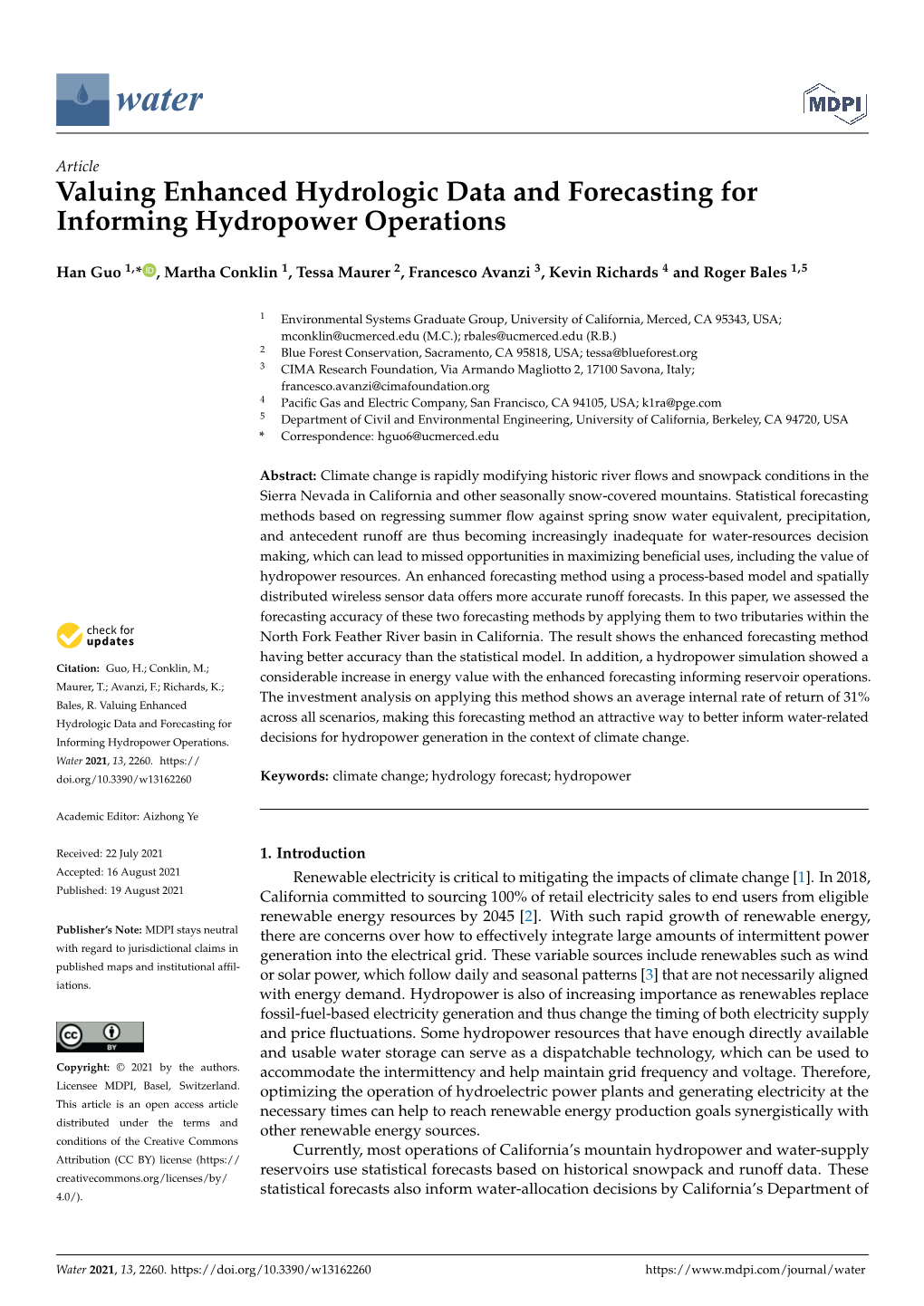 Valuing Enhanced Hydrologic Data and Forecasting for Informing Hydropower Operations