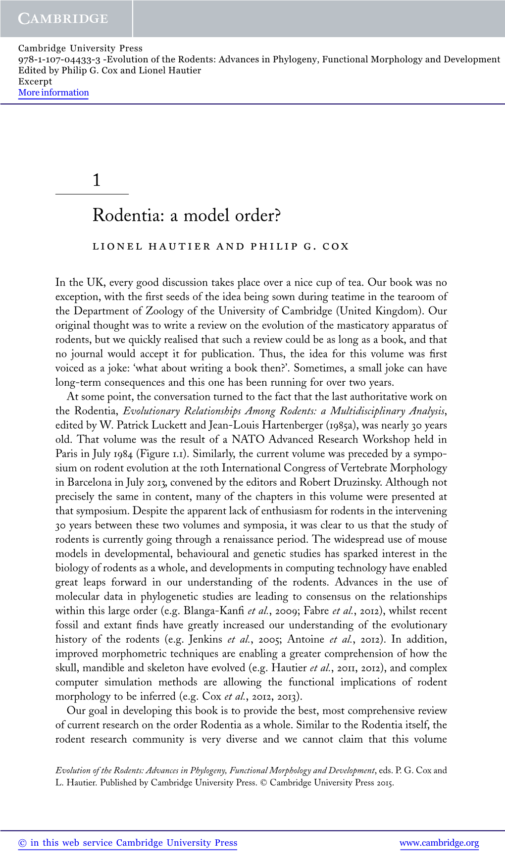 1 Rodentia: a Model Order? Lionel Hautier and Philip G