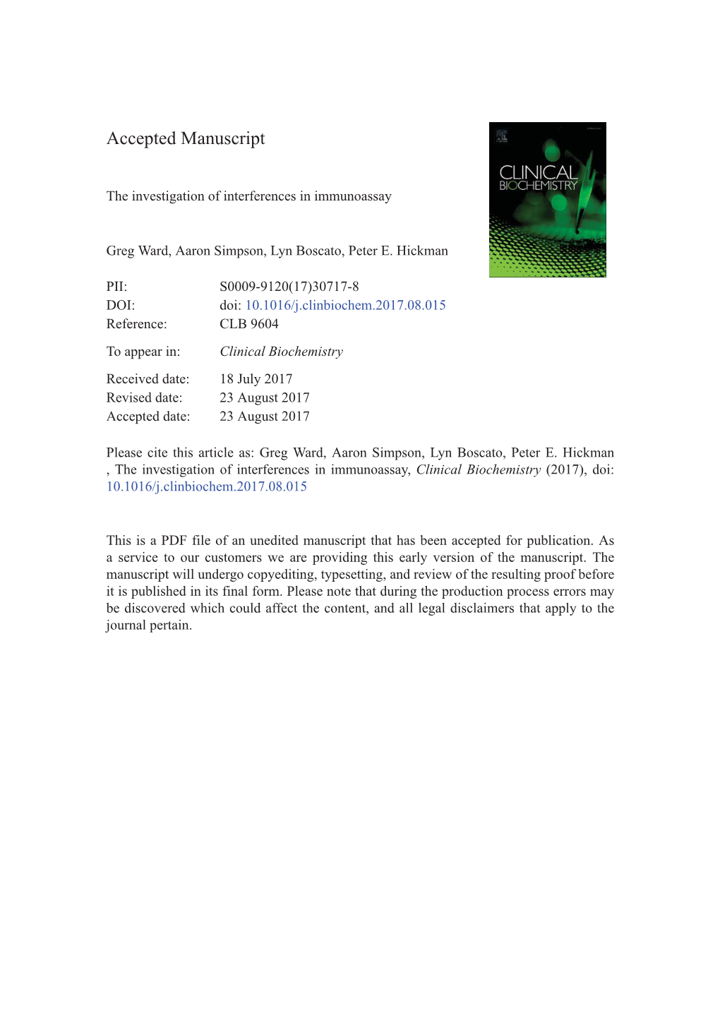 The Investigation of Interferences in Immunoassay