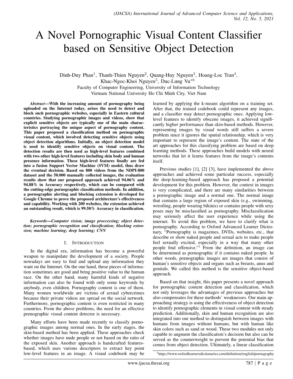 A Novel Pornographic Visual Content Classifier Based on Sensitive