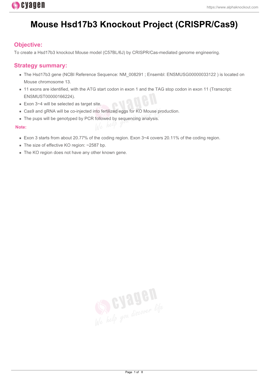 Mouse Hsd17b3 Knockout Project (CRISPR/Cas9)