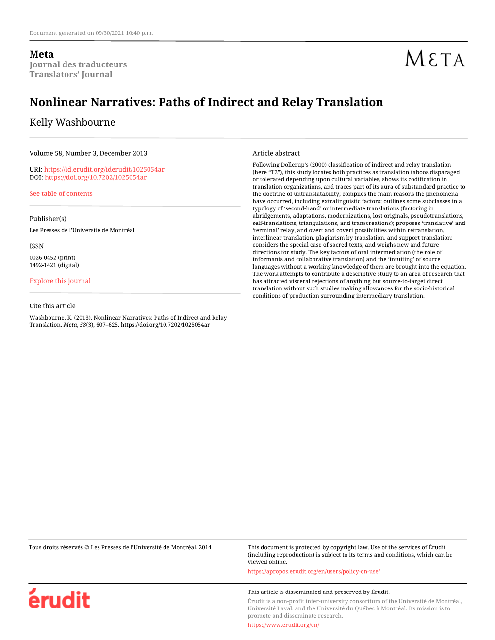 Paths of Indirect and Relay Translation Kelly Washbourne