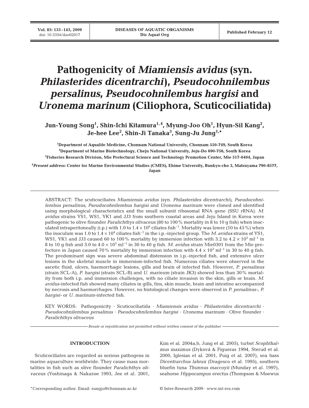 Pathogenicity of Miamiensis Avidus (Syn. Philasterides Dicentrarchi