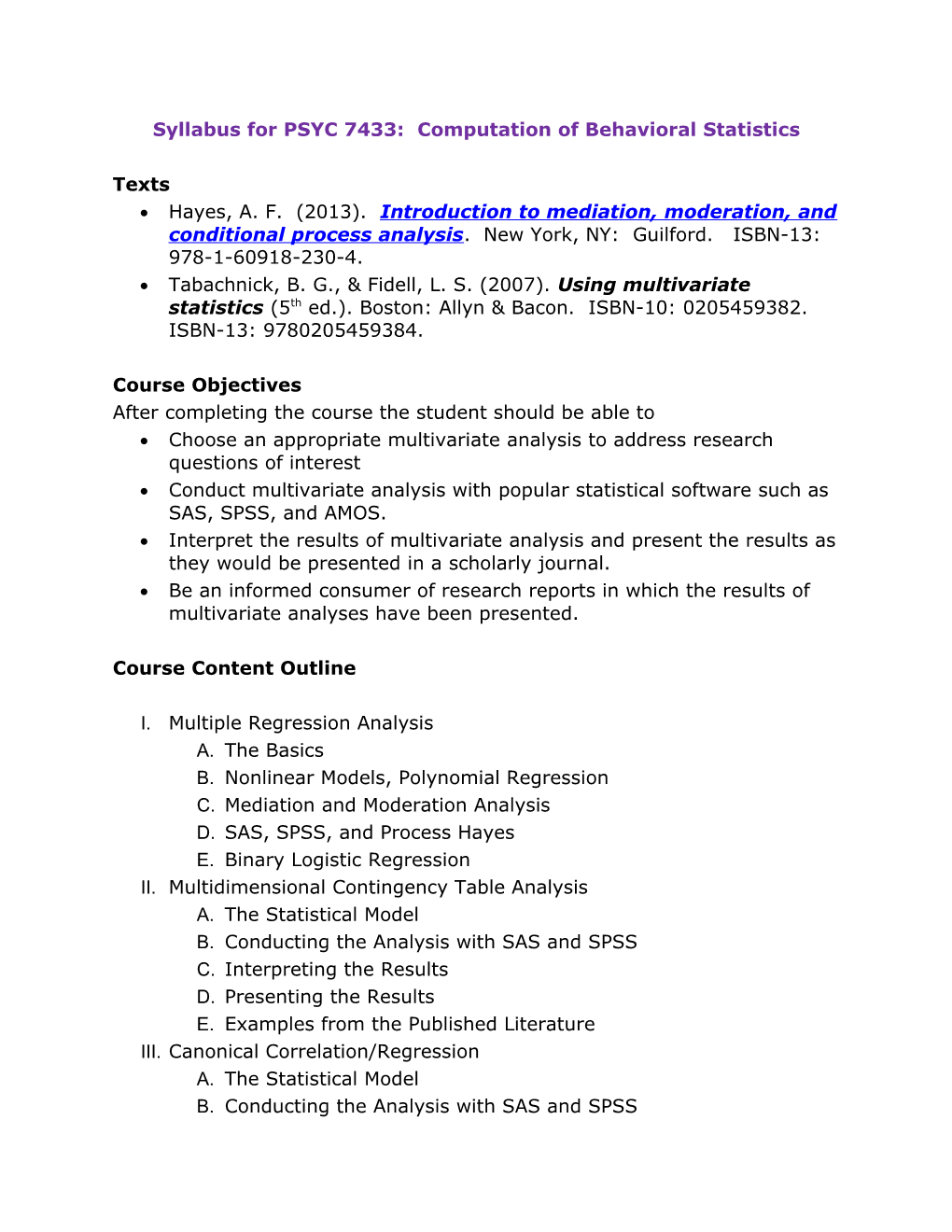 Syllabus for PSYC 7433: Multivariate Statistical Analysis