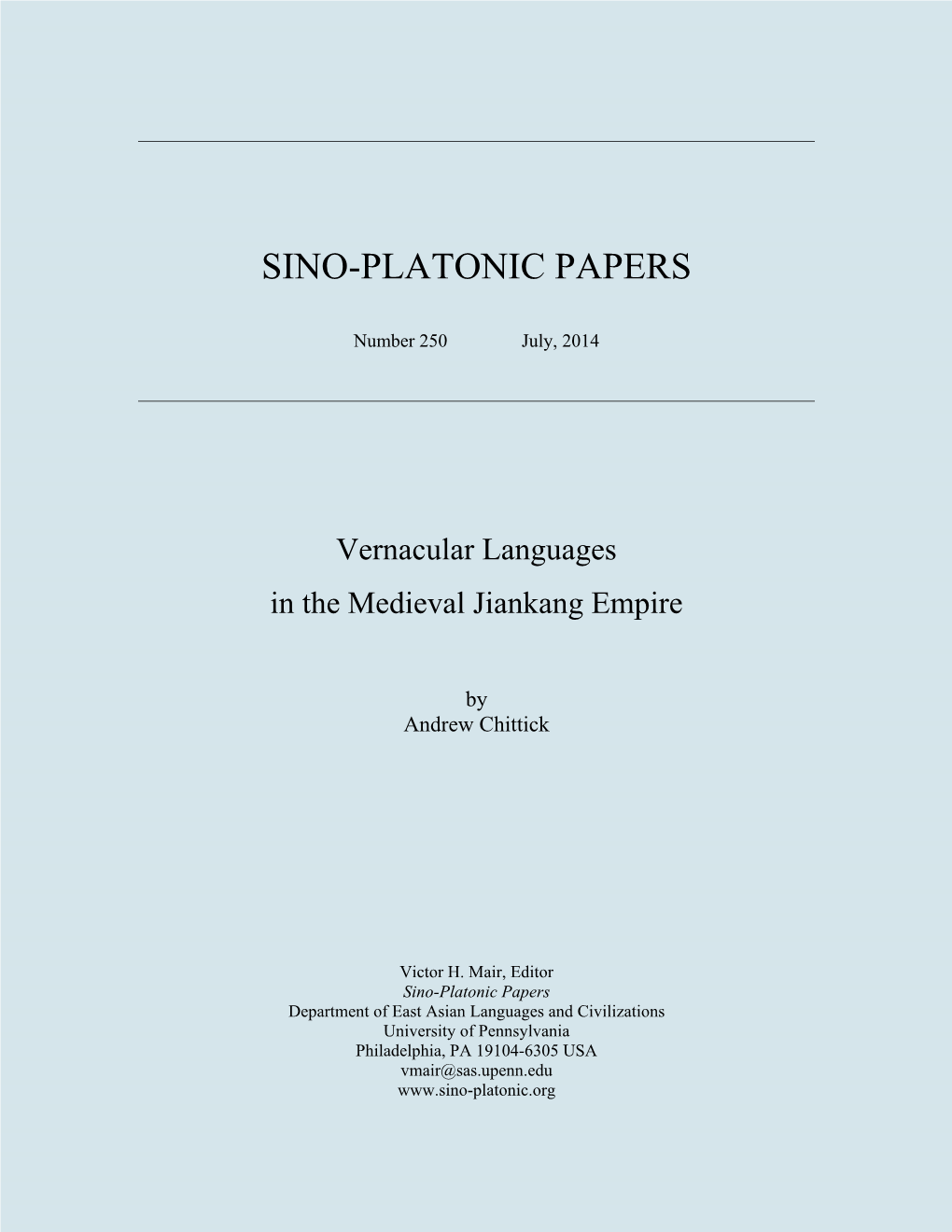 Vernacular Languages in the Medieval Jiankang Empire