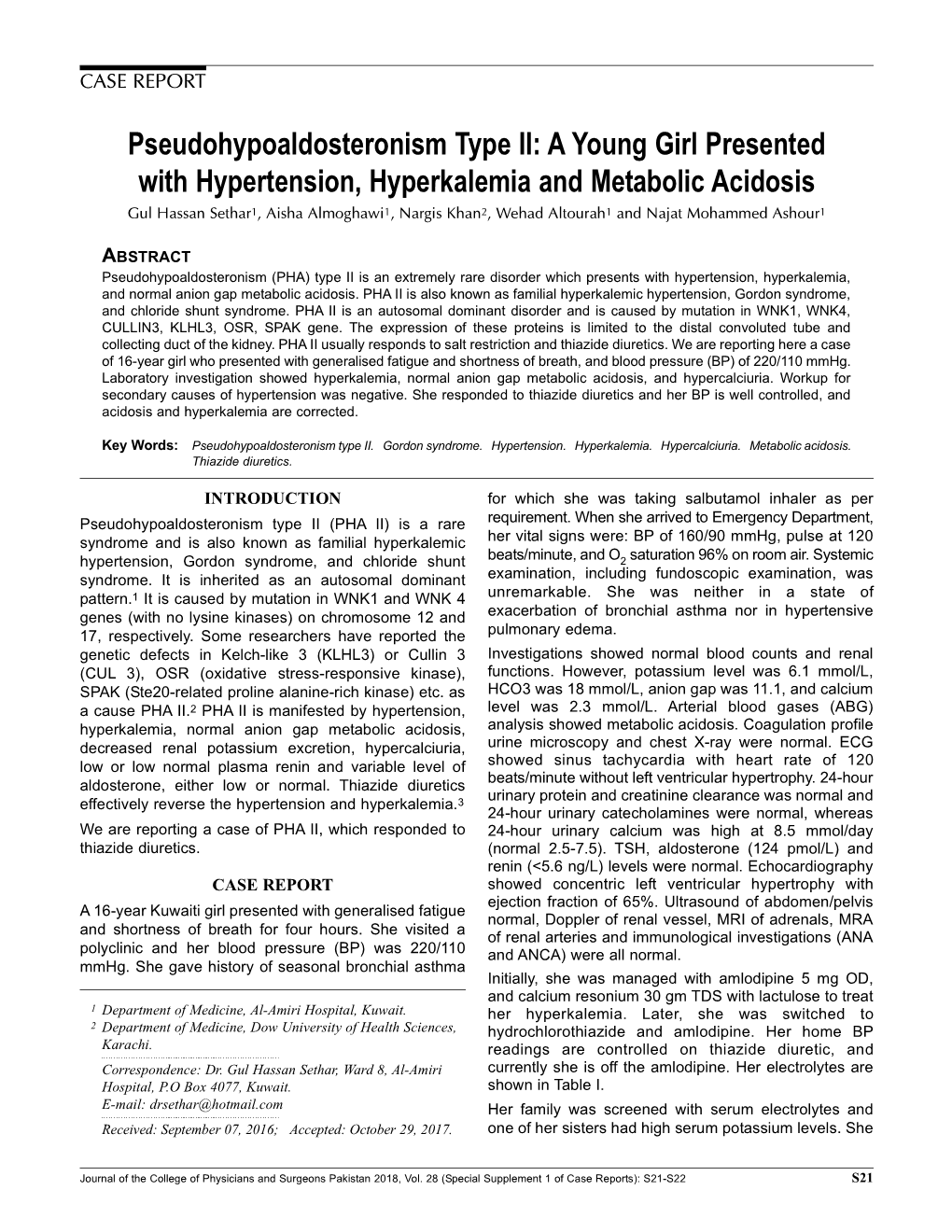 Pseudohypoaldosteronism Type II