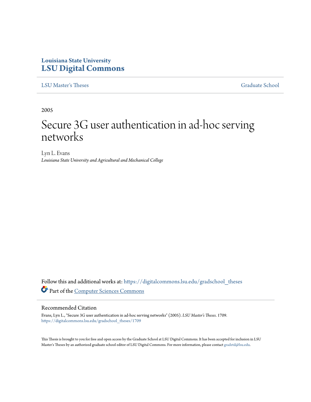 Secure 3G User Authentication in Ad-Hoc Serving Networks Lyn L