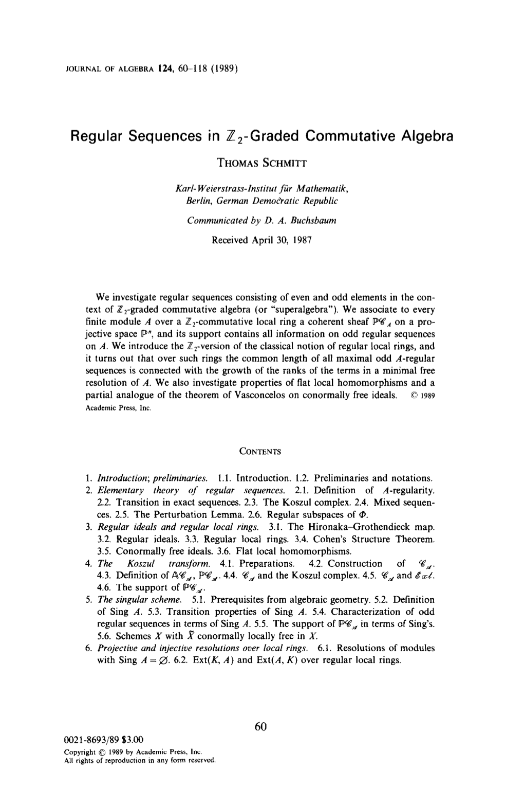 Regular Sequences in &-Graded Commutative Algebra