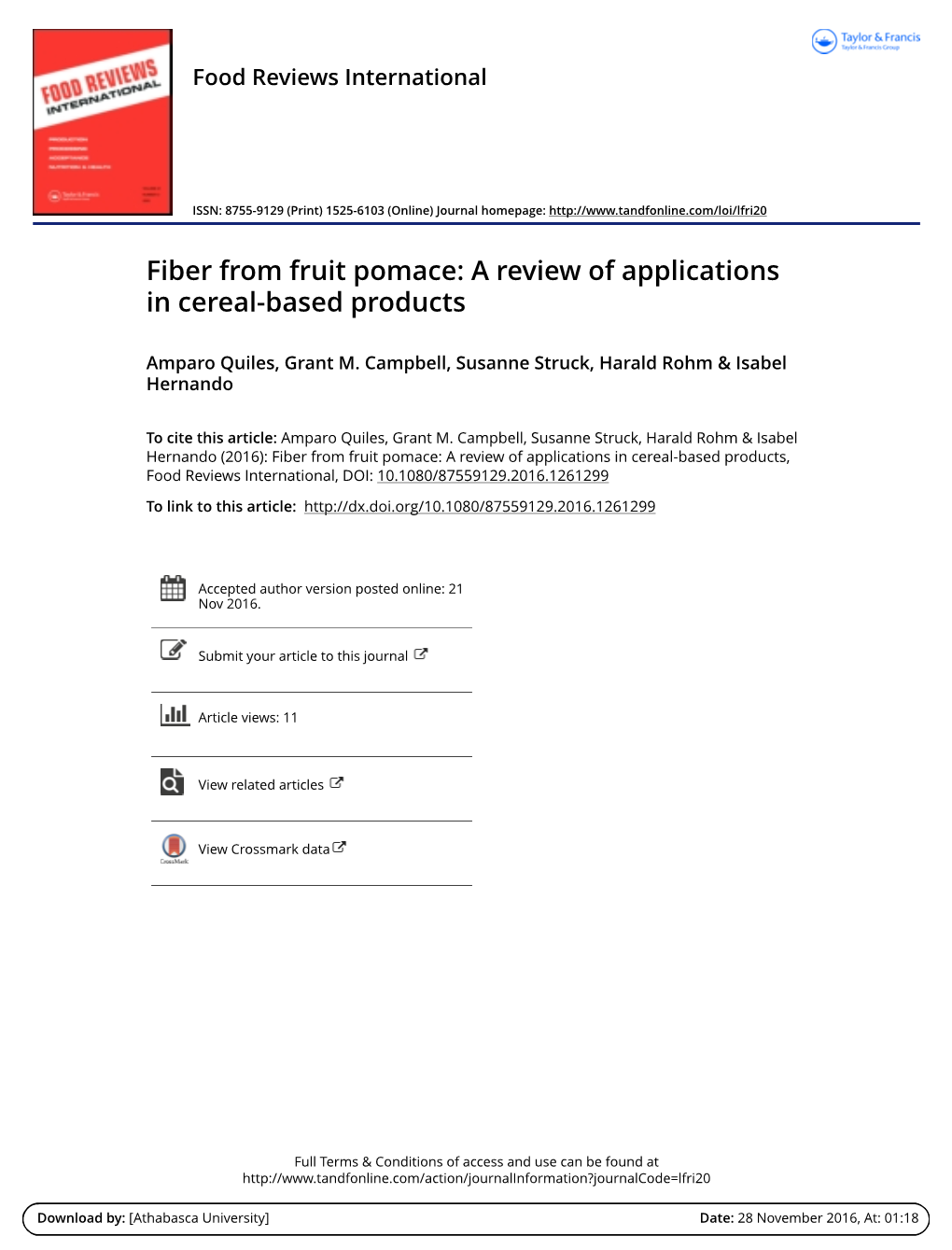 Fiber from Fruit Pomace: a Review of Applications in Cereal-Based Products