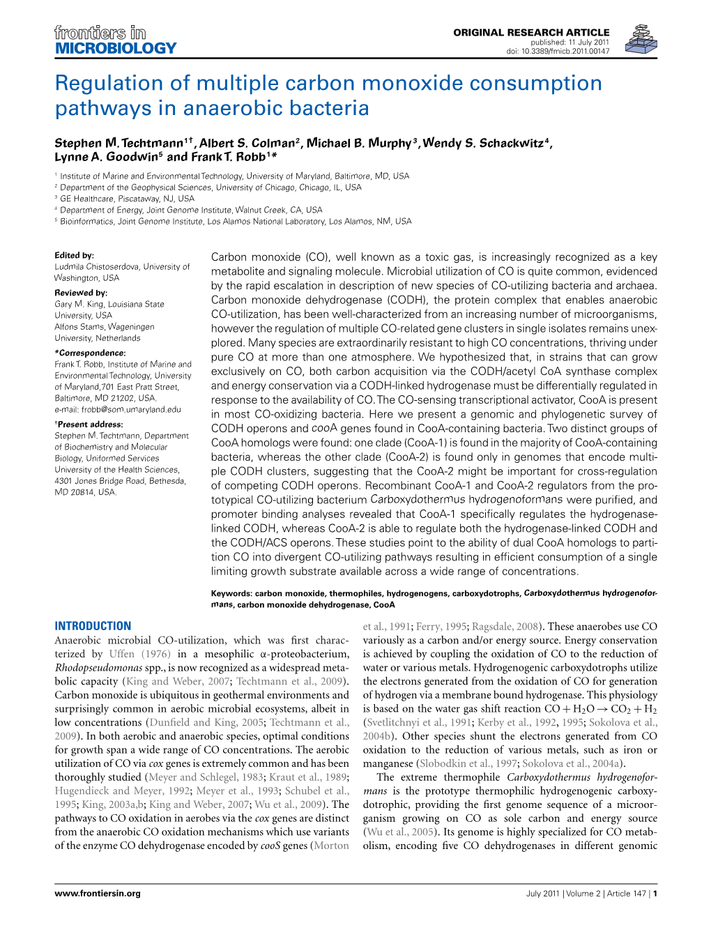 Regulation of Multiple Carbon Monoxide Consumption Pathways in Anaerobic Bacteria