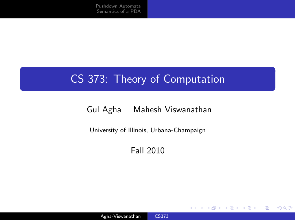 Pushdown Automata and Cfgs