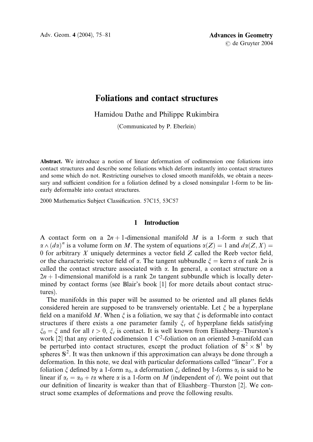 Foliations and Contact Structures