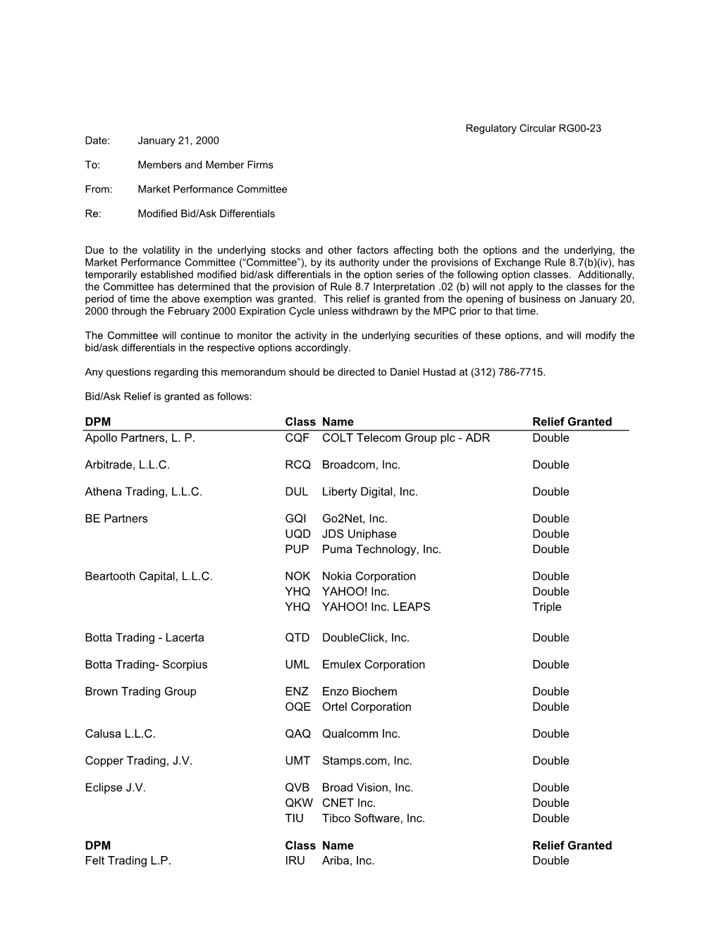 Regulatory Circular #RG96