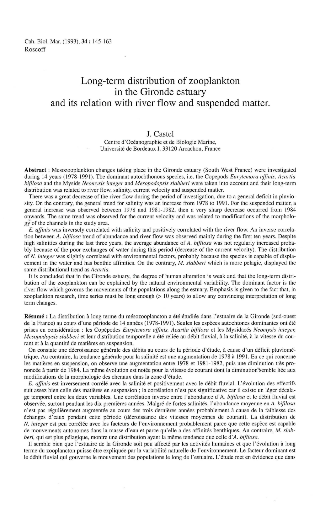 Long-Term Distribution of Zooplankton in the Gironde Estuary and Its Relation with River Flow and Suspended Matter