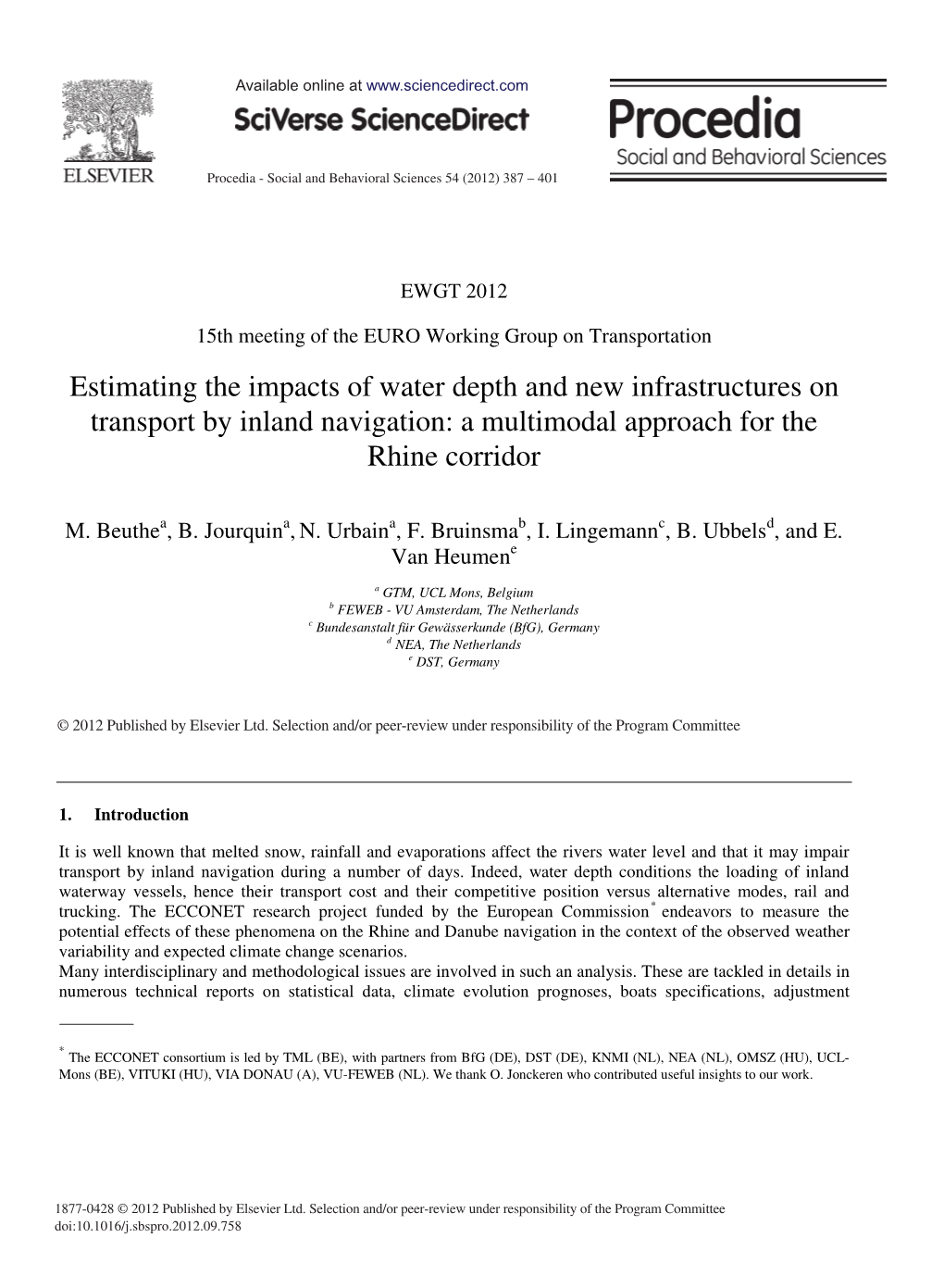 Estimating the Impacts of Water Depth and New Infrastructures on Transport by Inland Navigation: a Multimodal Approach for the Rhine Corridor