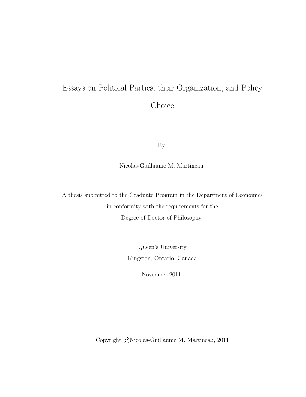 Essays on Political Parties, Their Organization, and Policy Choice