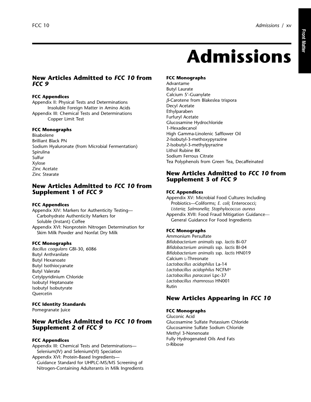 Admissions / Xv Front Matter Front