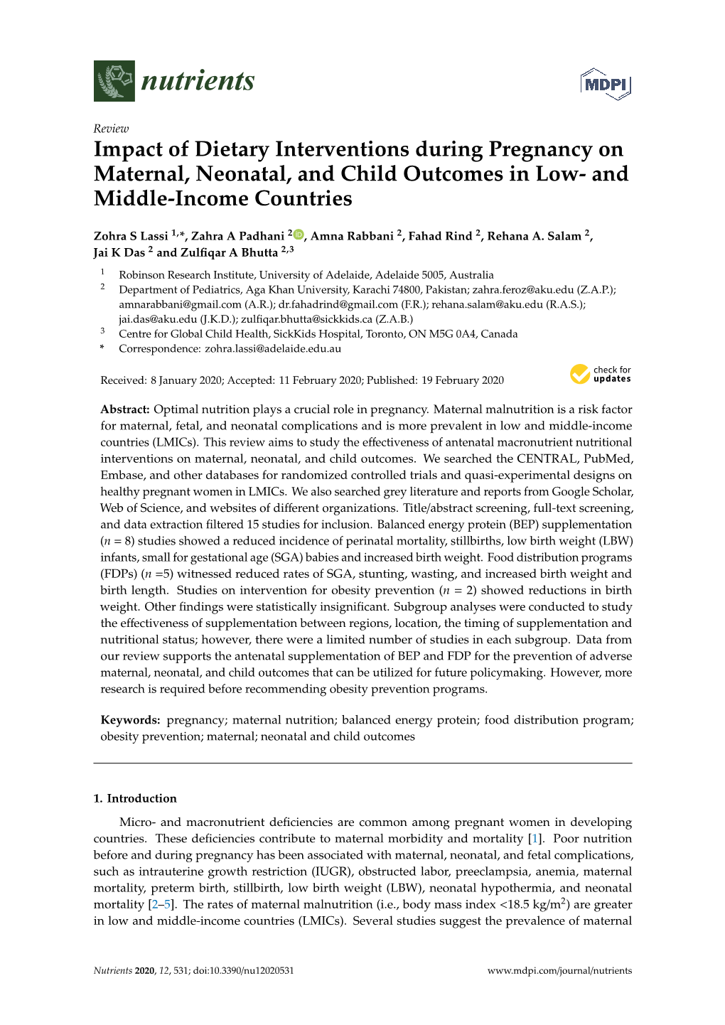 Impact of Dietary Interventions During Pregnancy on Maternal, Neonatal, and Child Outcomes in Low- and Middle-Income Countries