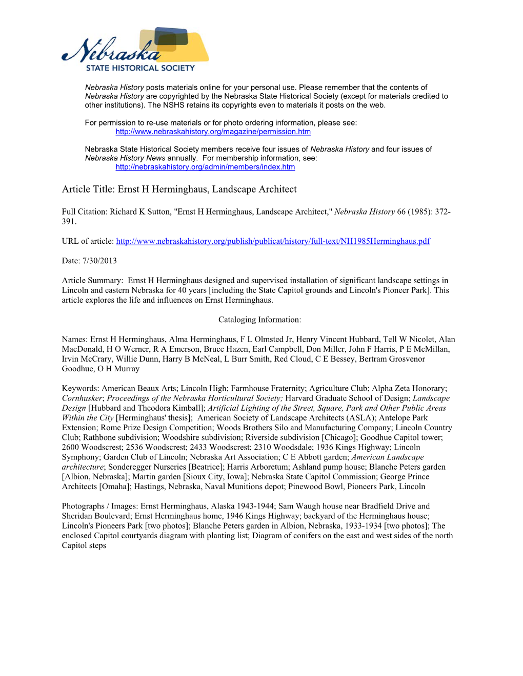 Article Title: Ernst H Herminghaus, Landscape Architect